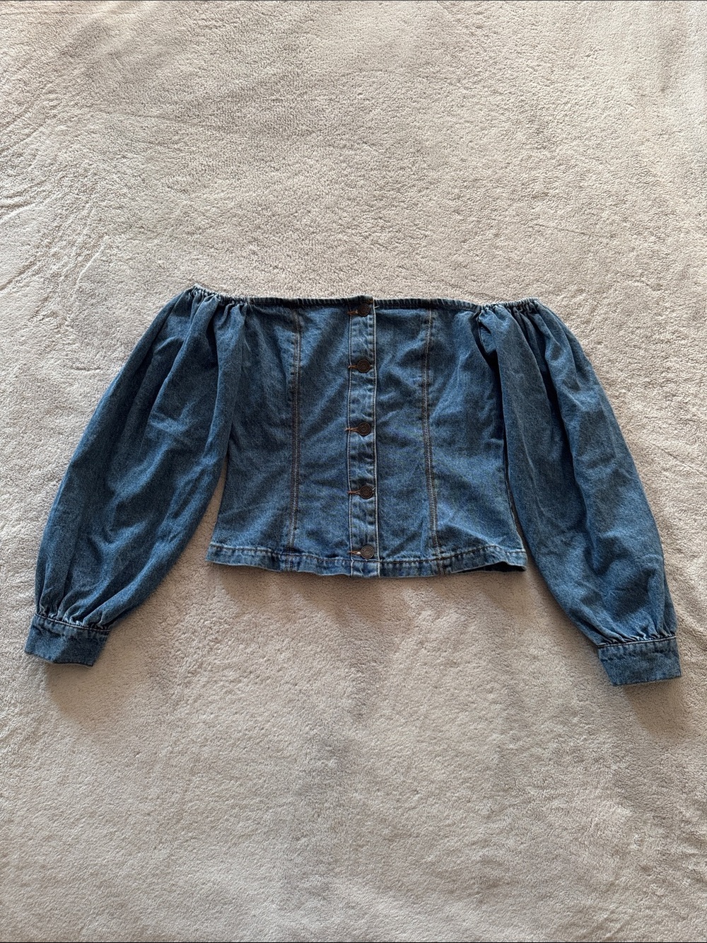 Missguided Denim Off Shoulder Corset Blouse Puff Sleeve Button Front US 6 Y2K